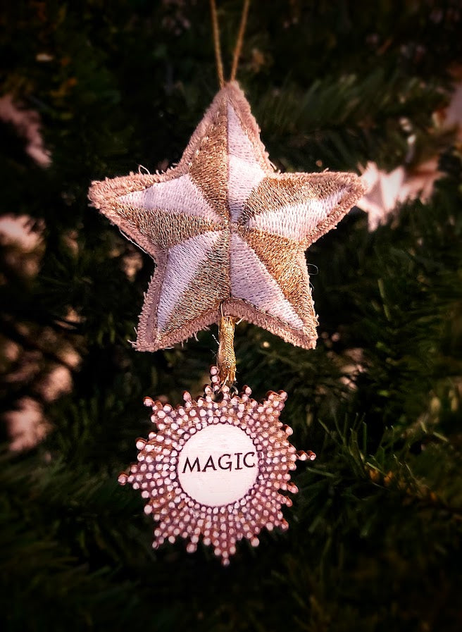 Magic Star- Hanging Wooden and Fabric Decoration