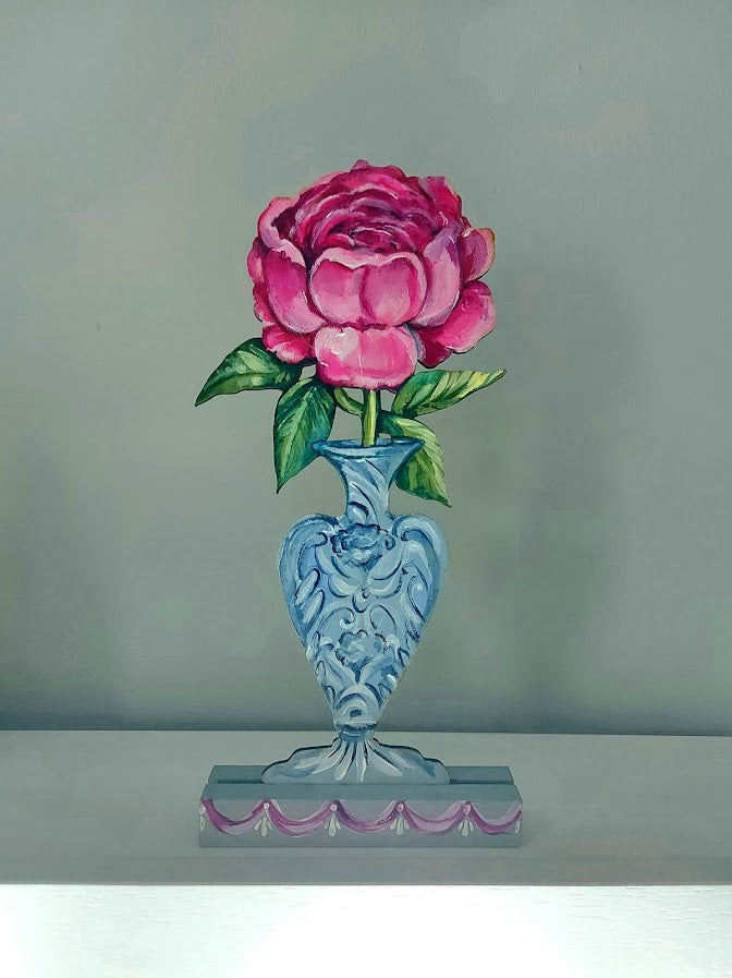 Rose and Vase ~ Hand Painted Decorative Wooden Rose