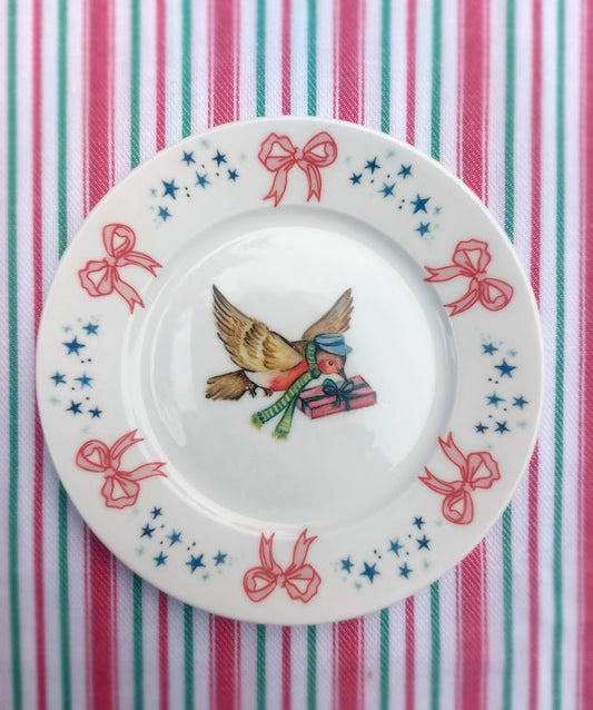 Robin Postman And Bows ~ 6.5" Festive fine bone china side plate