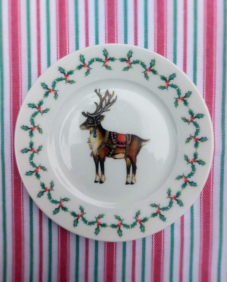 Reindeer ~ 6.5" Festive fine bone china side plate