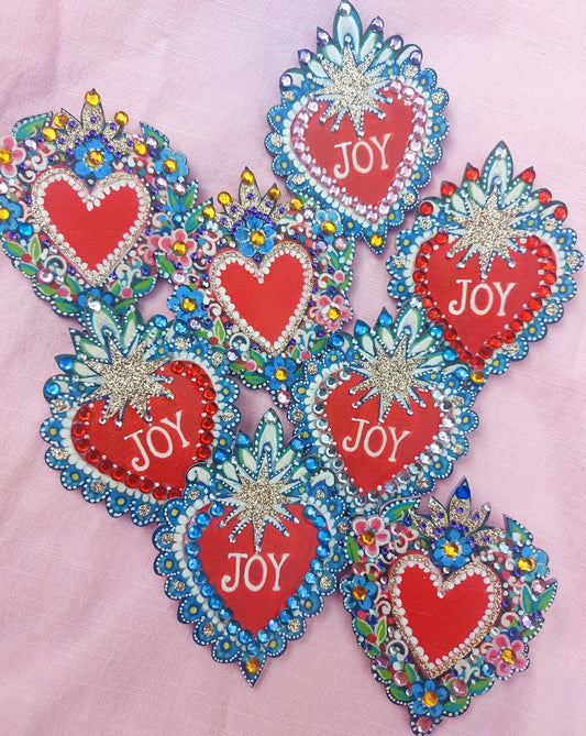 'JOY' Bejewelled Wooden Hanging Decoration/ Badge