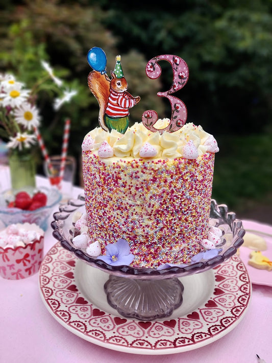 Birthday Squirrel Wooden Cake Topper