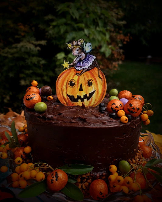 Fairy Mouse and Pumpkin ~ Wooden Cake Topper