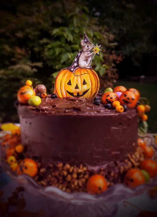 Wizard Mouse and Pumpkin ~ Wooden Cake Topper