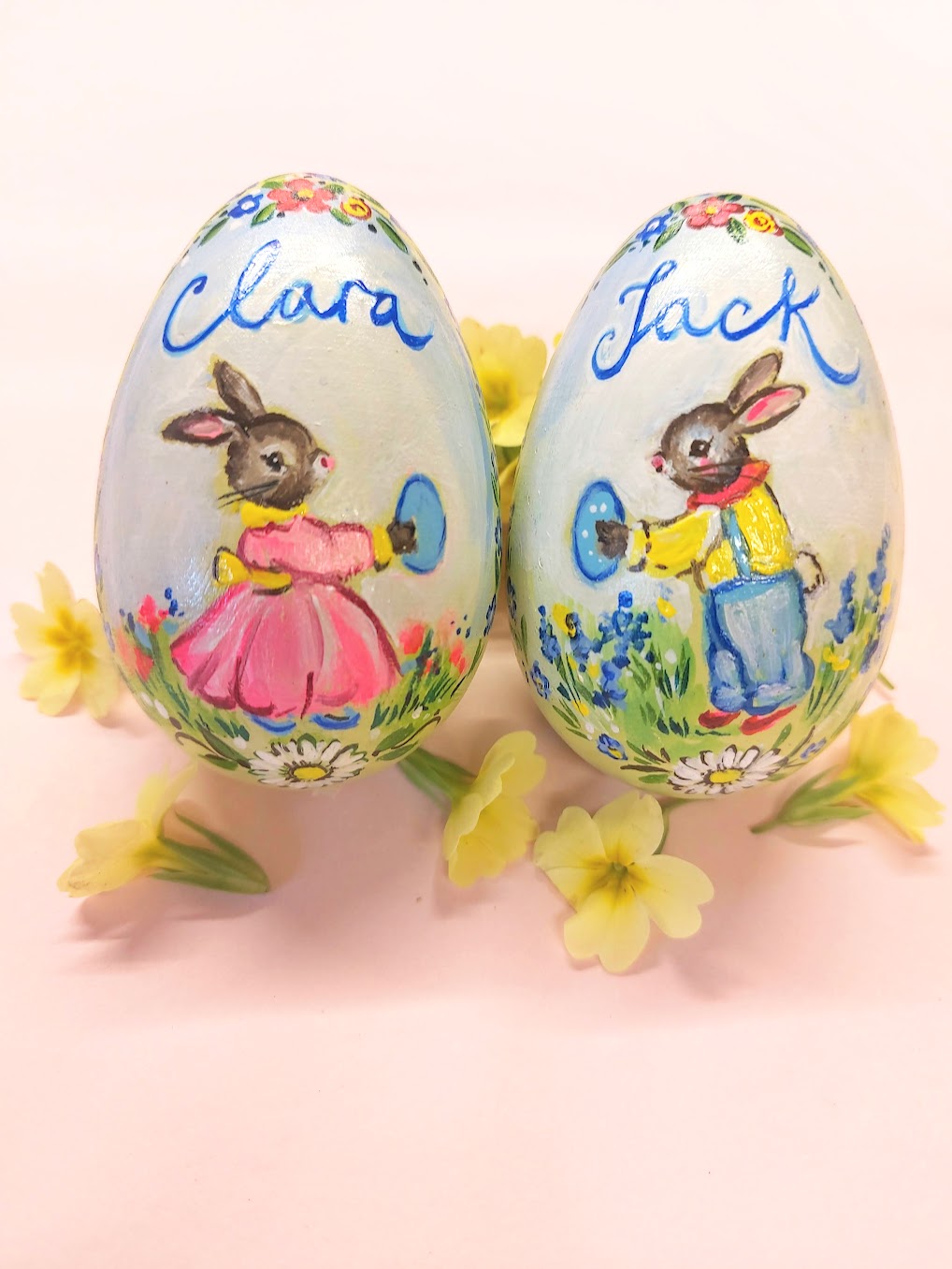 Hand Painted Personalised Wooden Bunny Easter Egg (BOY) 2026