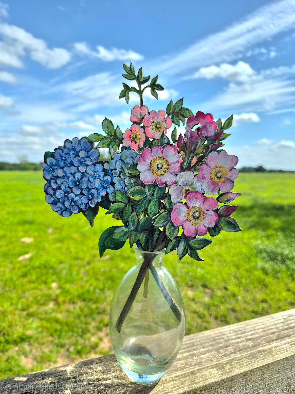 Dog Rose~ Hand Painted Wooden Flower