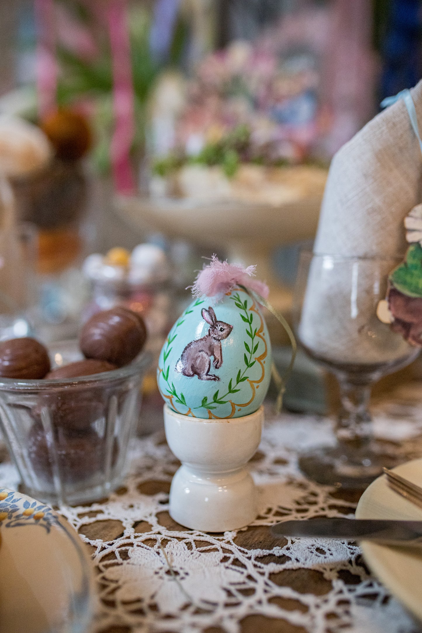 Bunny ~ Hand Painted Hanging Ceramic Egg