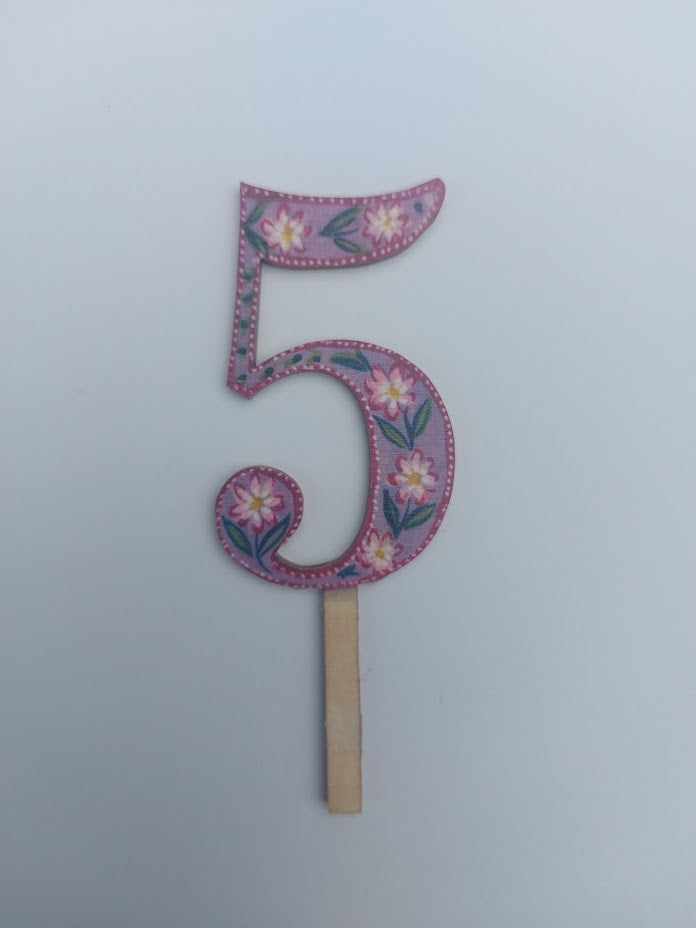 Number 5 - Floral Wooden Cake Topper