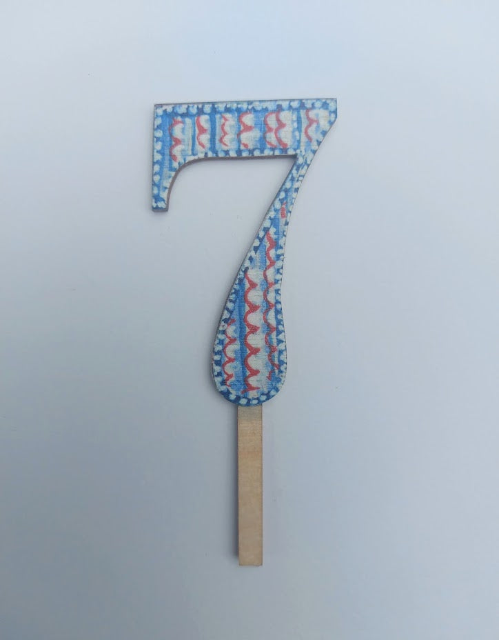 Number 7 - Folk Wooden Cake Topper