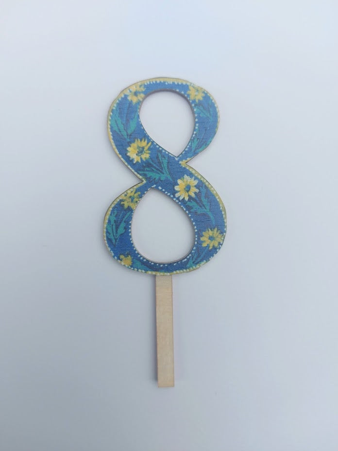 Number 8 - Floral Wooden Cake Topper