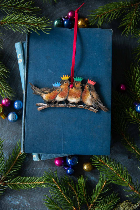 12 Days of Christmas ~ 4 Calling Birds~ Hanging Wooden Decoration