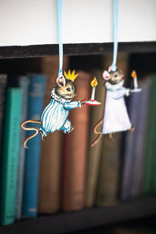 The Night Before Christmas ~ Pair of Mice - Wooden Hanging Decoration