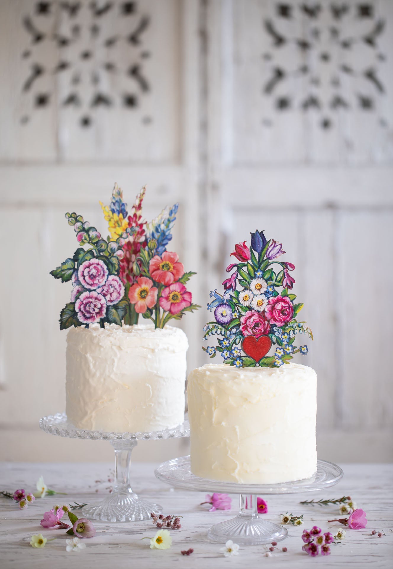 Trio of summer flowers ~ Wooden Cake Toppers