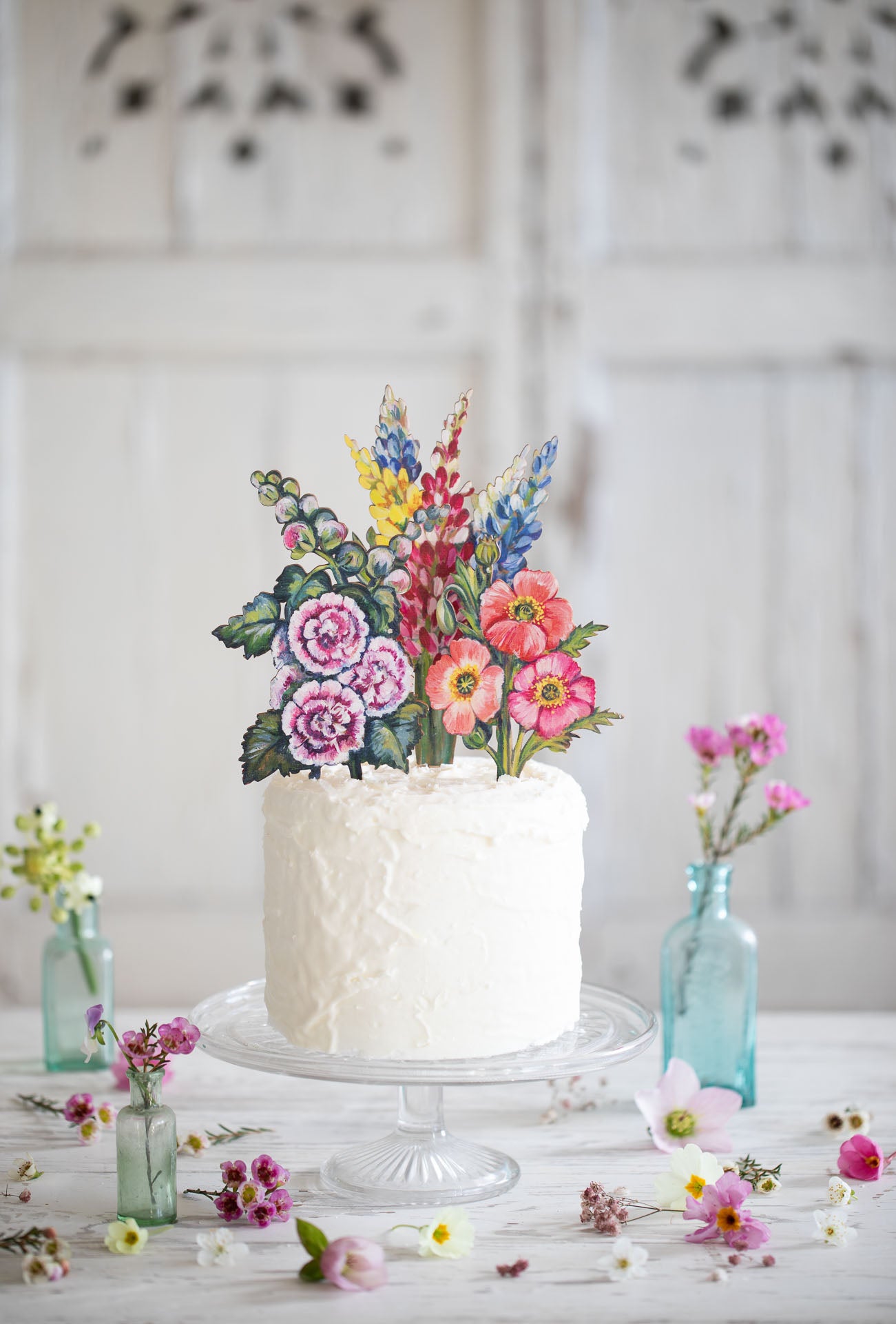 Trio of summer flowers ~ Wooden Cake Toppers