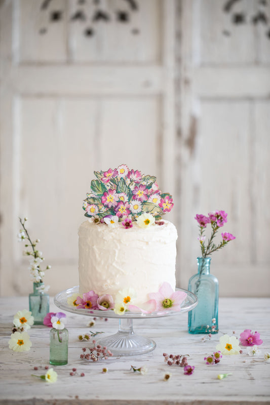 Pink Primroses ~ Wooden Cake Topper