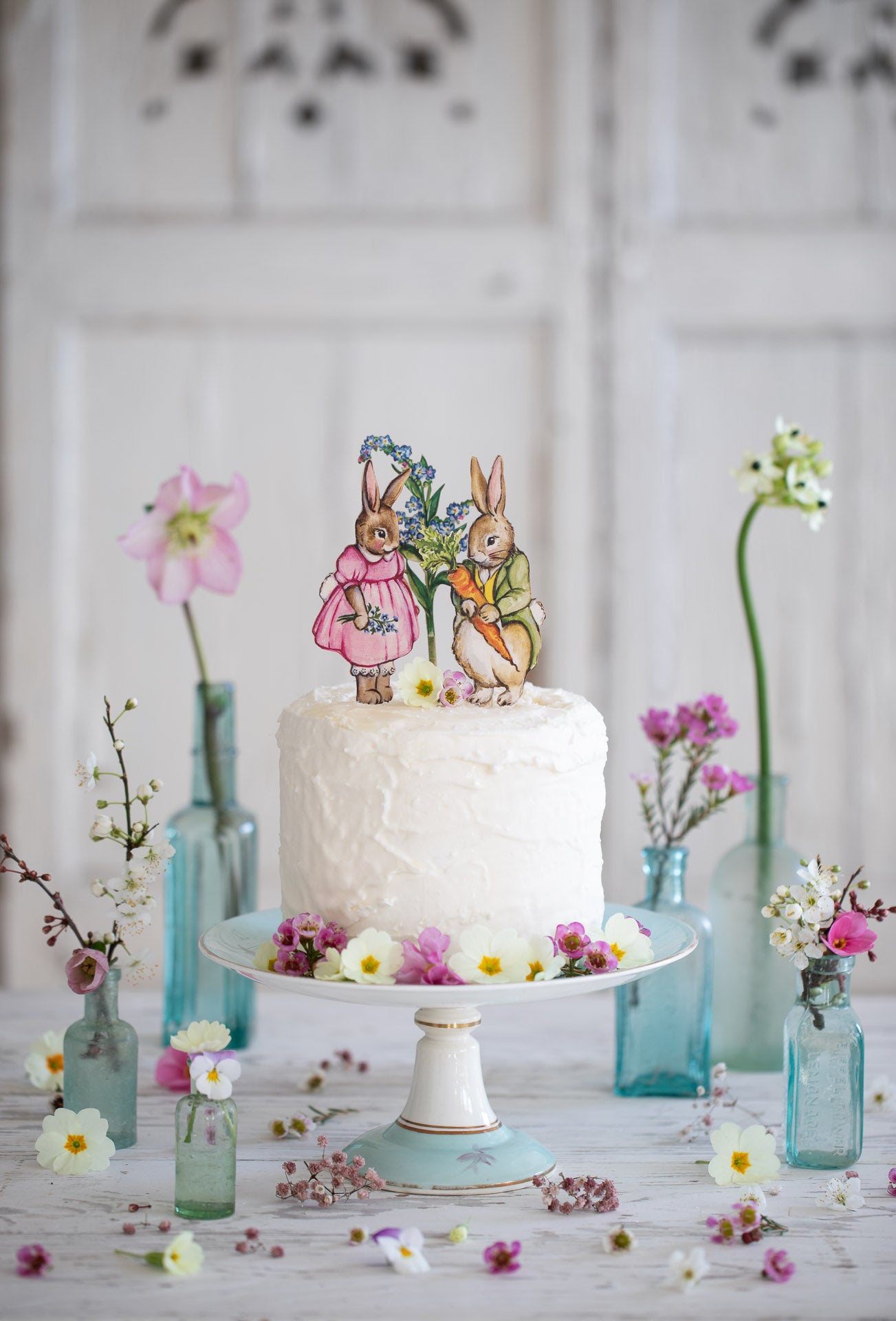 Easter Bunnies and Forget Me Not Cake Topper Trio ~ Amy Swann X Fortnum and Mason