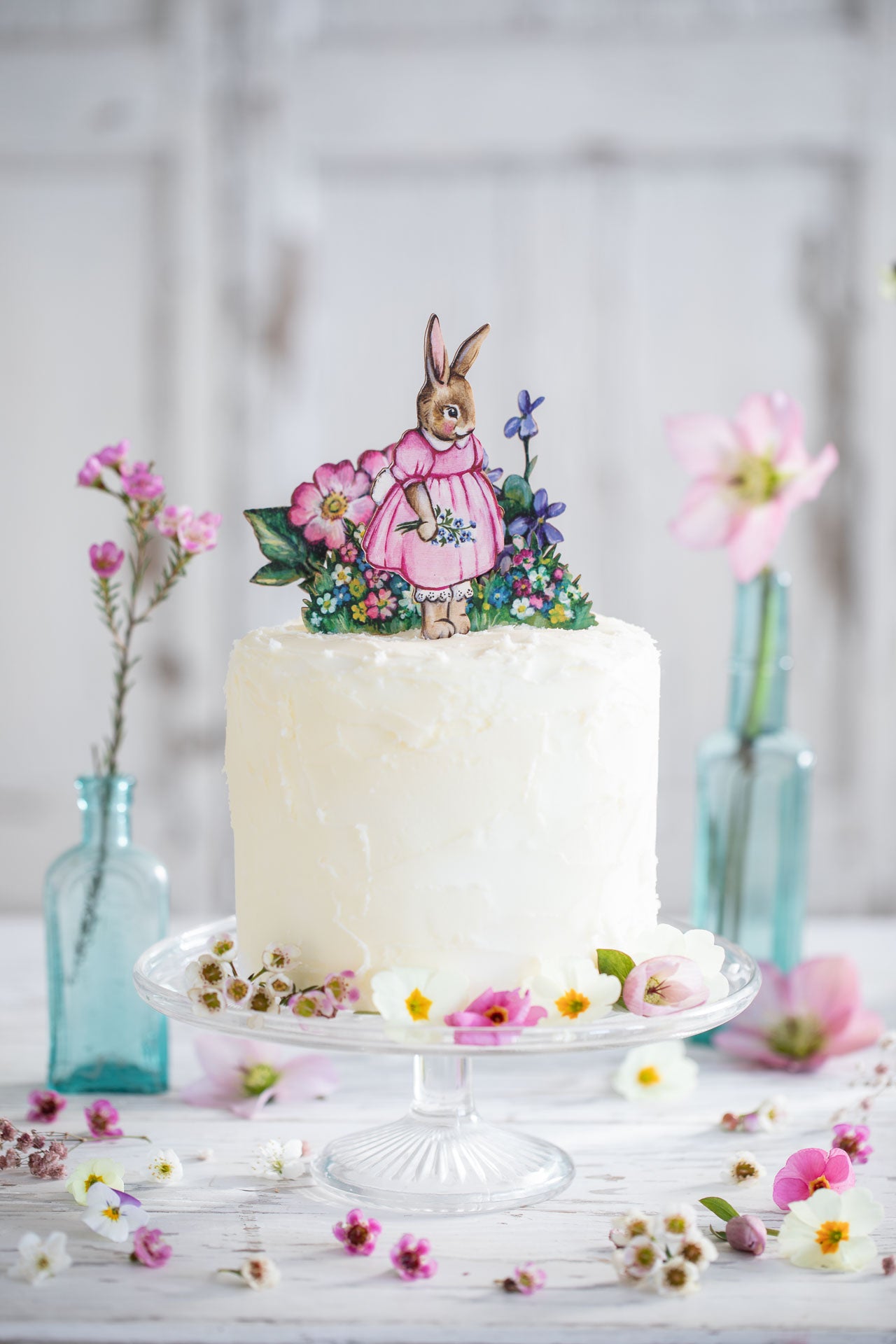 Easter Bunnies and Forget Me Not Cake Topper Trio ~ Amy Swann X Fortnum and Mason