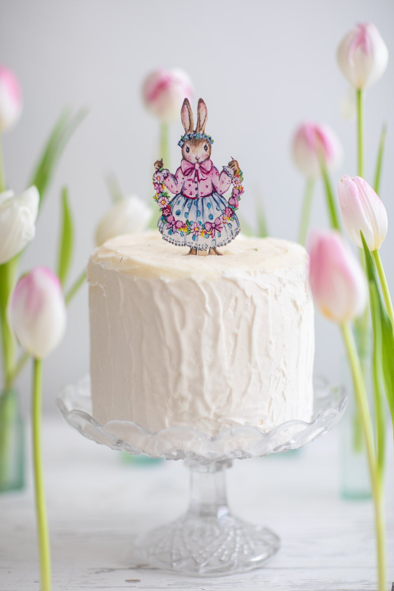 Flower Bunny Cake Topper ~ Wooden Cake Topper