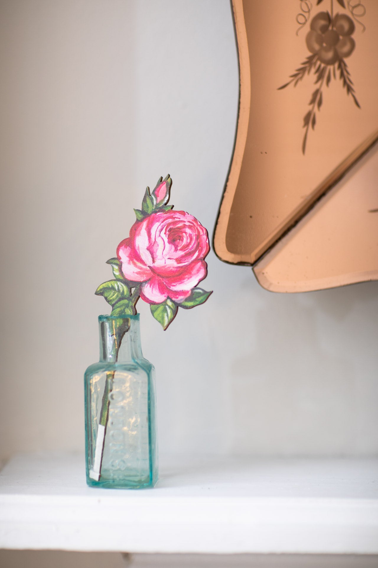 Pink Rose (facing right) ~ Wooden Single Stem