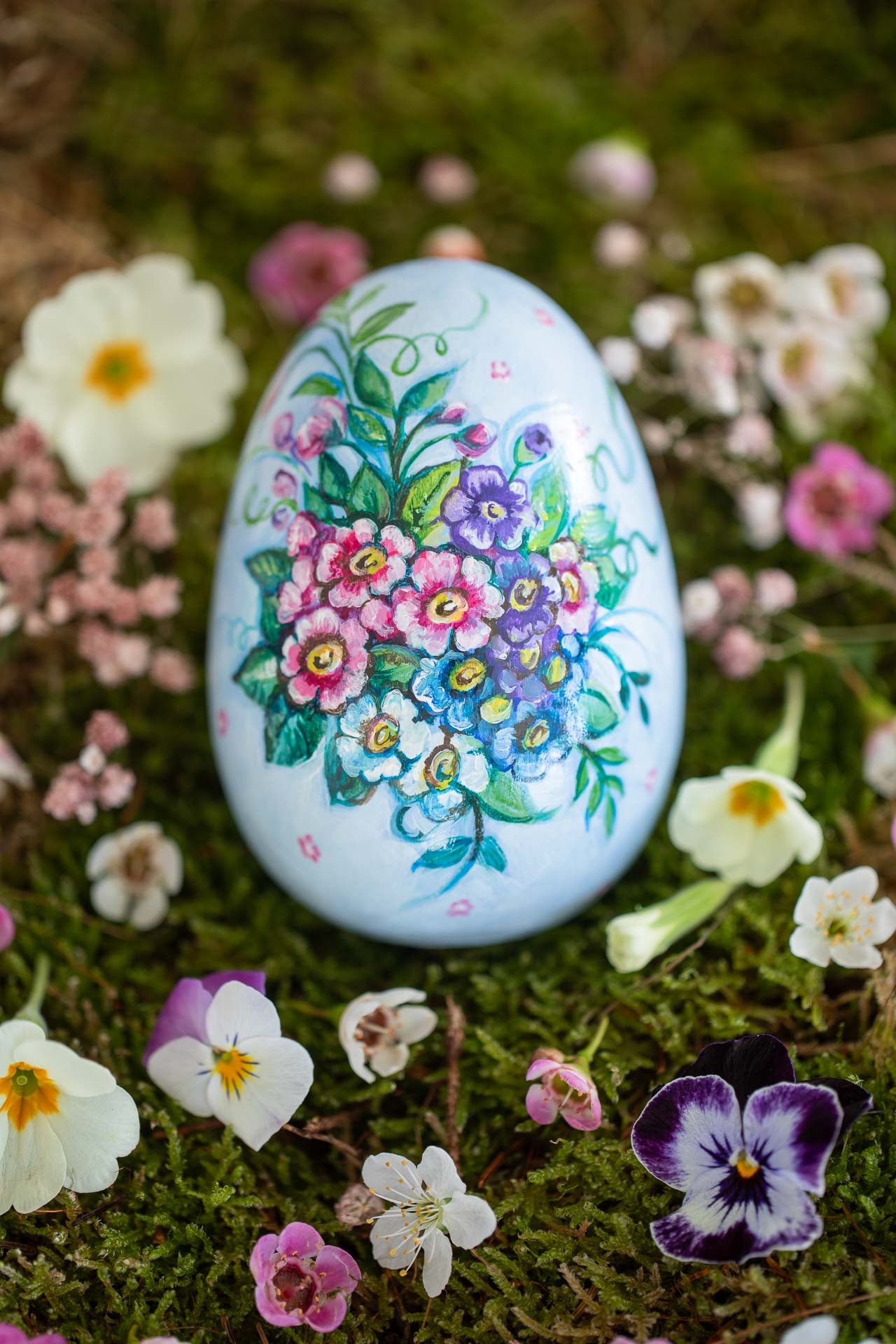 Large Hand Painted Wooden Heirloom Easter Egg ~ Spring Garden