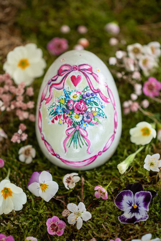 Large Hand Painted Wooden Heirloom Easter Egg ~ Bouquet