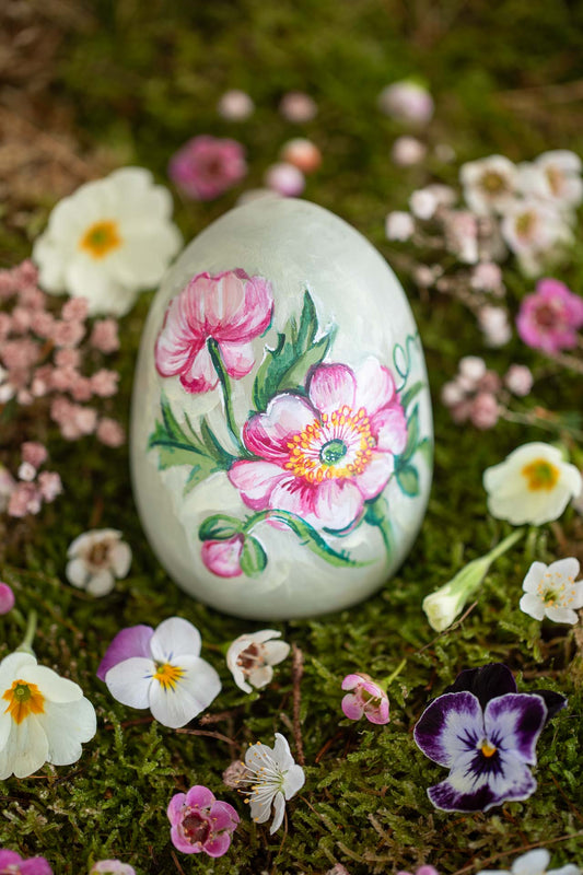 Large Hand Painted Wooden Heirloom Easter Egg ~ Botanica