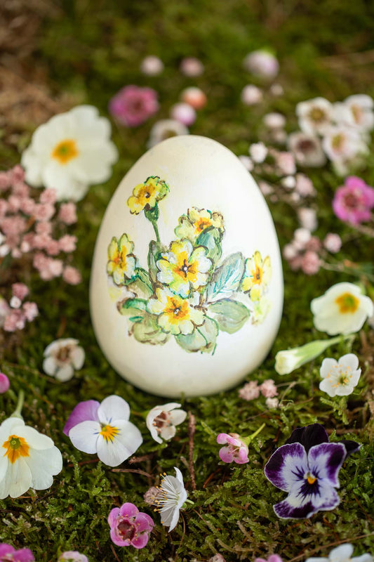 Large Hand Painted Wooden Heirloom Easter Egg ~ Primrose