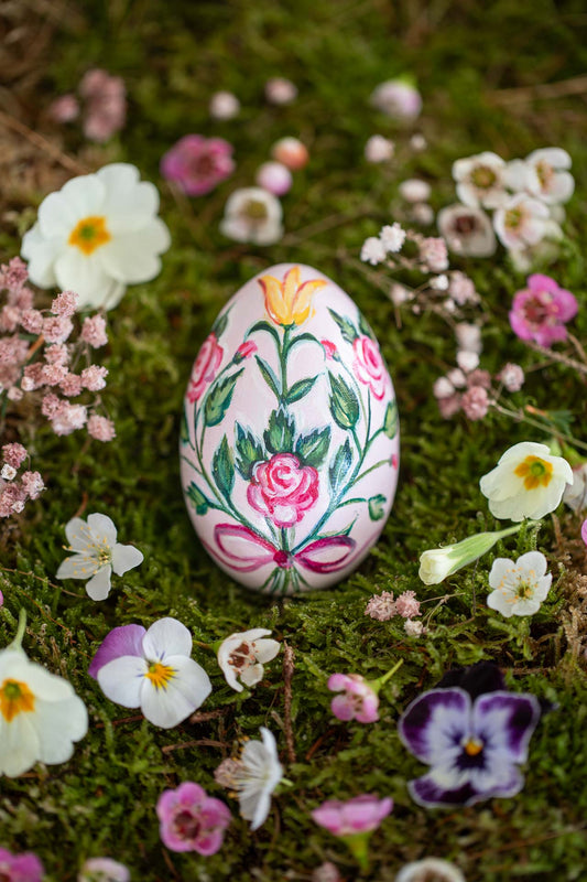 Small Hand Painted Wooden Heirloom Easter Egg ~ Rose