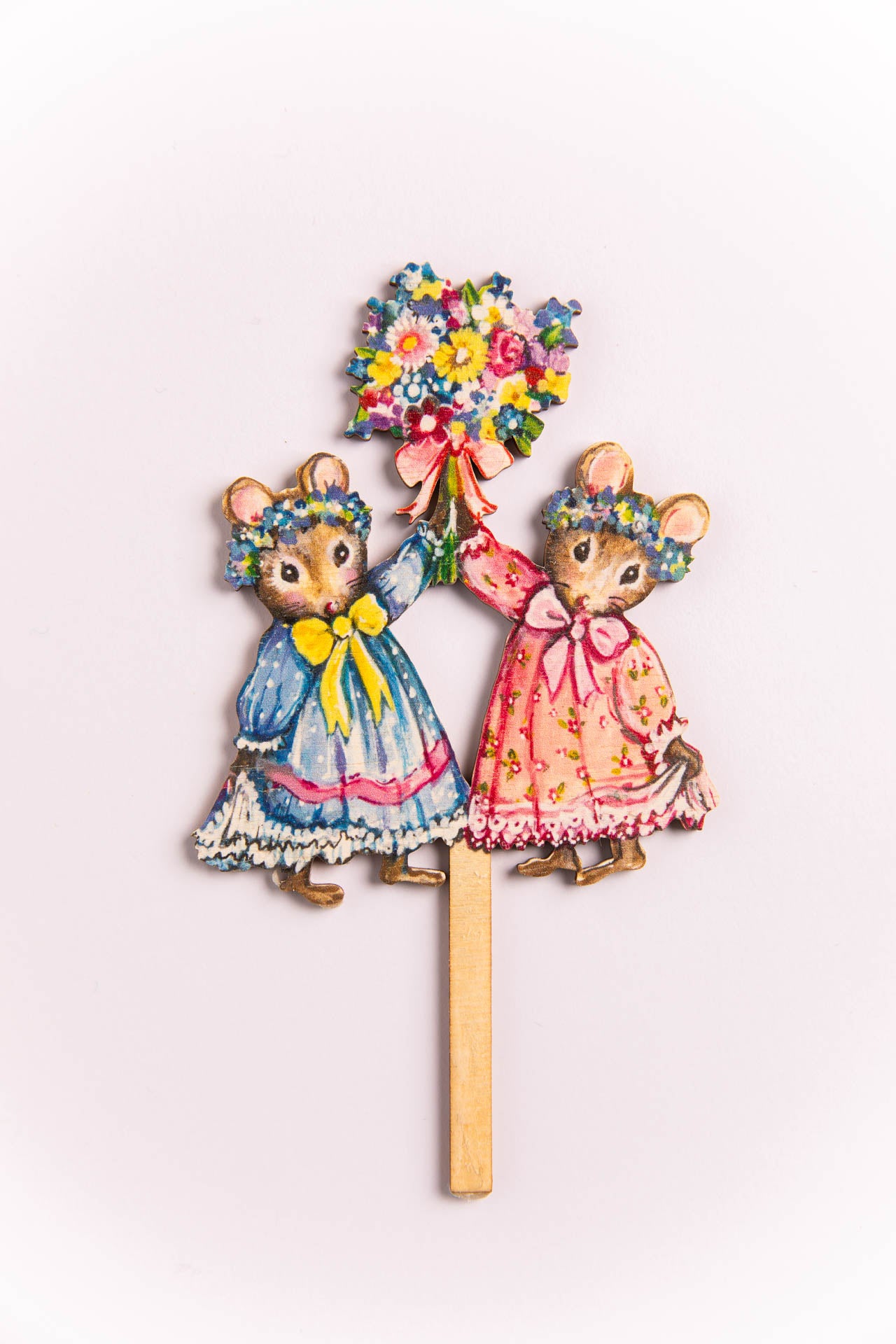 Twin Spring Mice ~ Wooden Cake Topper