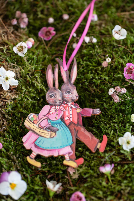 Mr and Mrs Bunny ~ Hanging Wooden Decoration