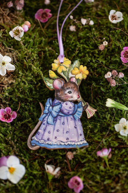 Primrose Mouse ~ Hanging Wooden Decoration