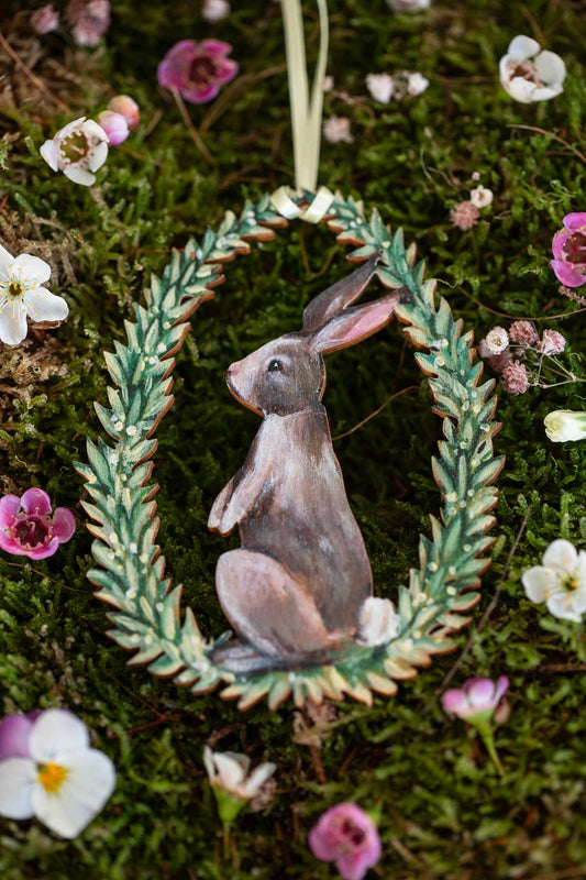 Woodland Bunny ~ Hanging Wooden Heirloom Decoration