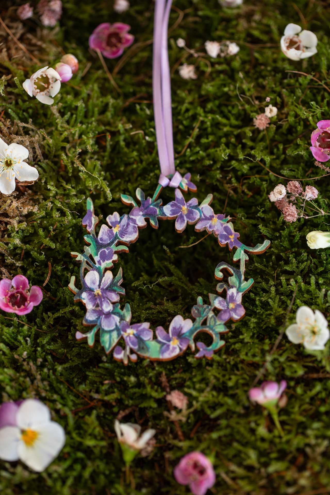 Violet Garland ~ Hanging Wooden Decoration