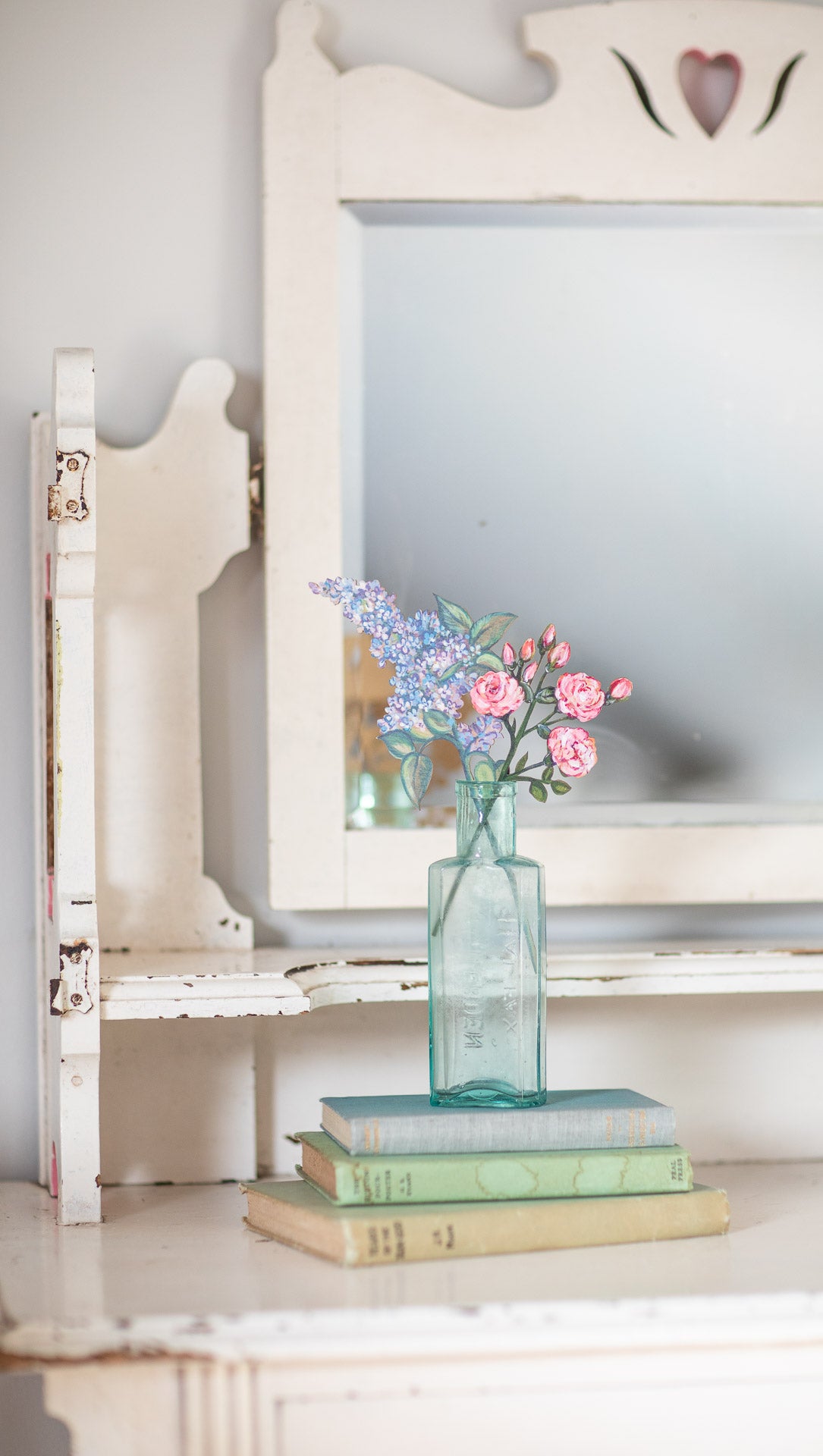 Spray Roses Coral ~ Single Wooden Flower