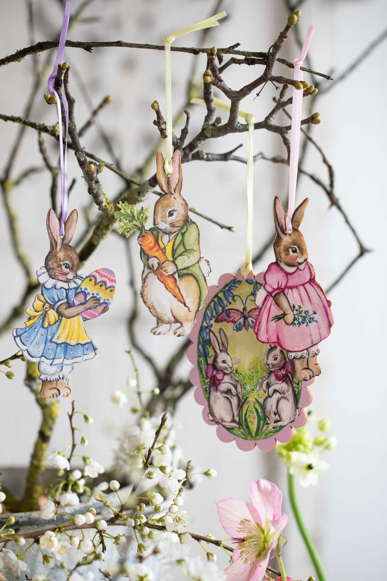 Mrs Bunny with Forget Me Nots~ Fortnum and Mason Collaboration ~ Hanging Wooden Decoration