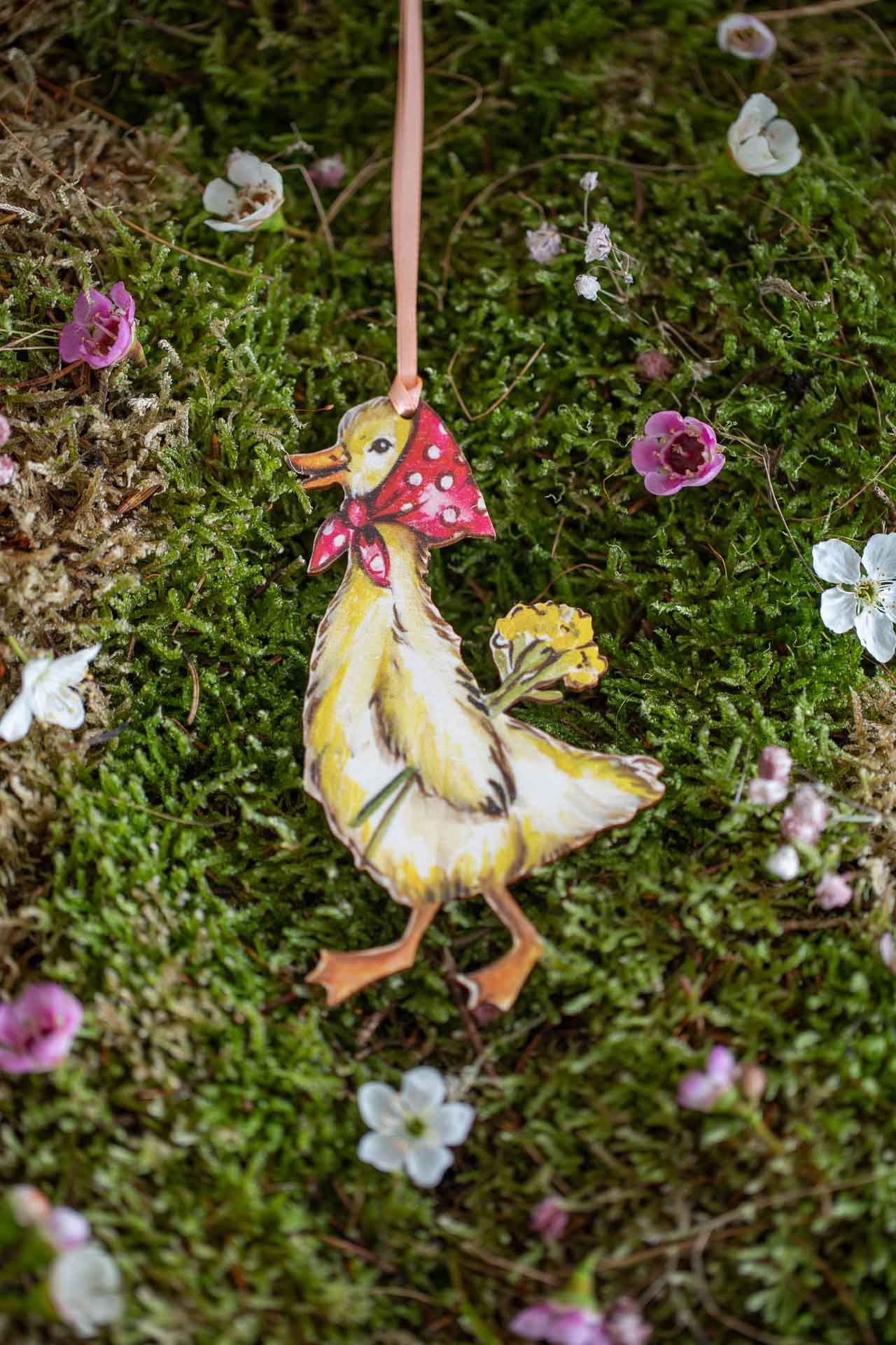 Spring Duck ~ Hanging Wooden Decoration
