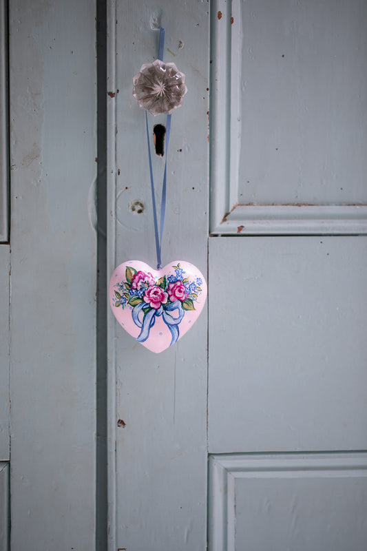 Hand Painted Ceramic Heart ~ Flowers and Bows