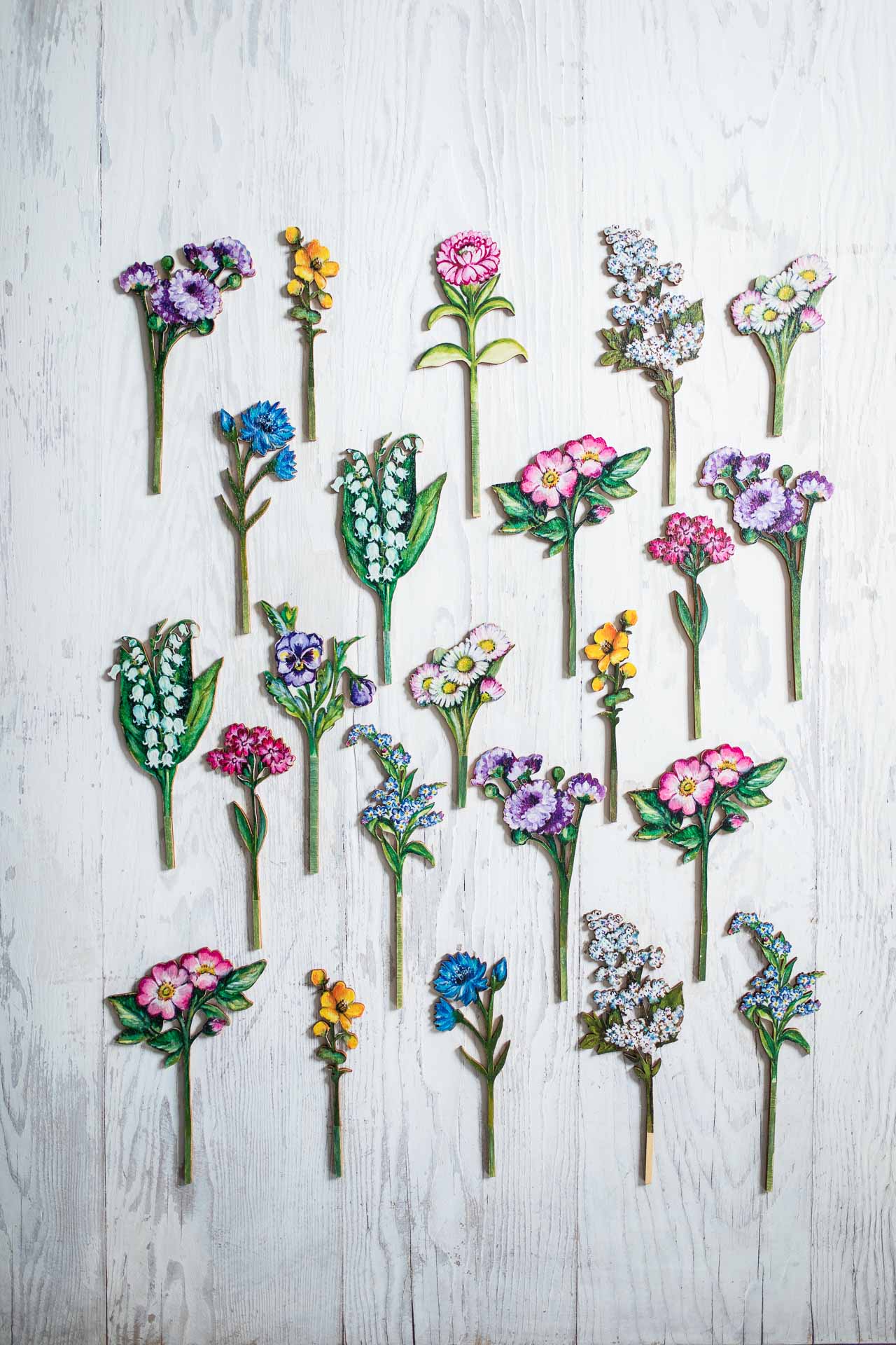 Collection of  Eight Meadow Flowers ~ Wooden Stems