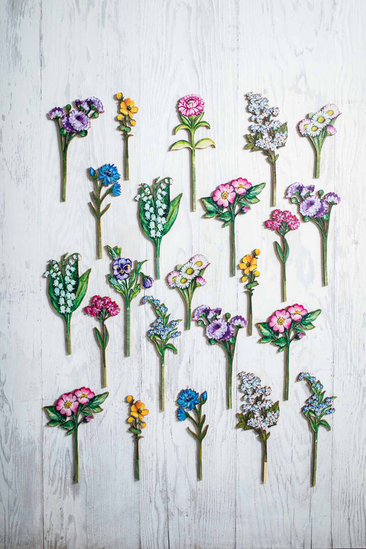 Collection of  Eight Meadow Flowers ~ Wooden Stems