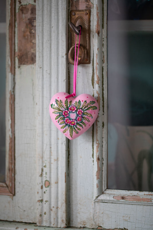 Hand Painted Ceramic Heart ~ A Garland of Flowers