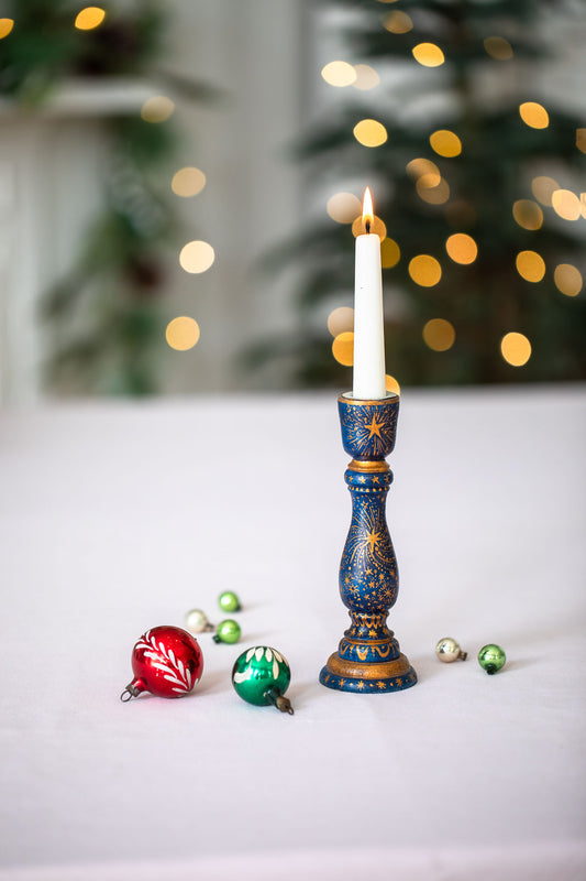 Starlight ~ Hand Painted Wooden Candle Holder