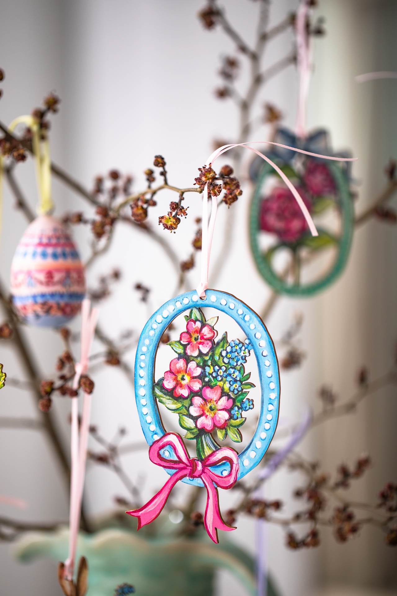 Forget Me Not With Bow ~ Wooden Hanging Decoration
