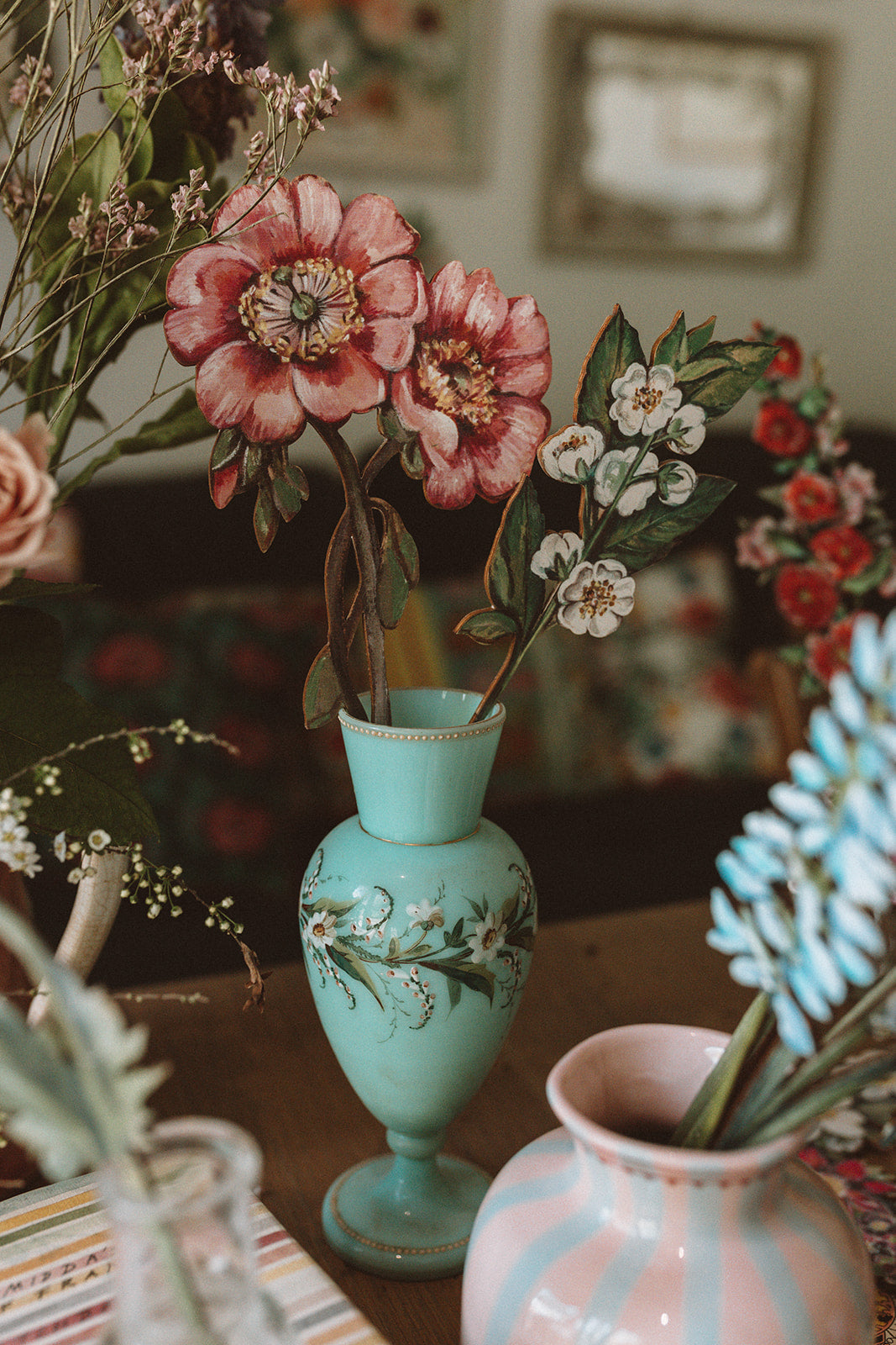 Peony Double Head - Single Stem Wooden Flower