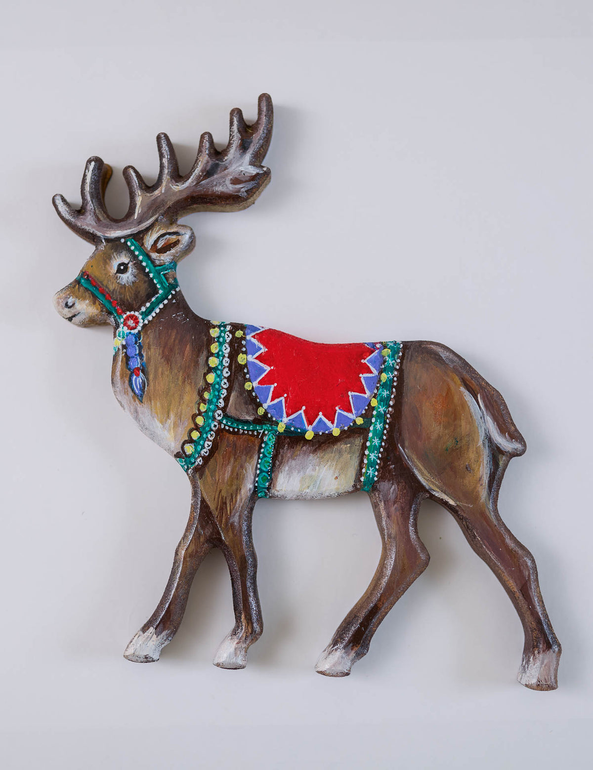 Hand Painted Wooden Mantle Reindeer ~Facing Pair.