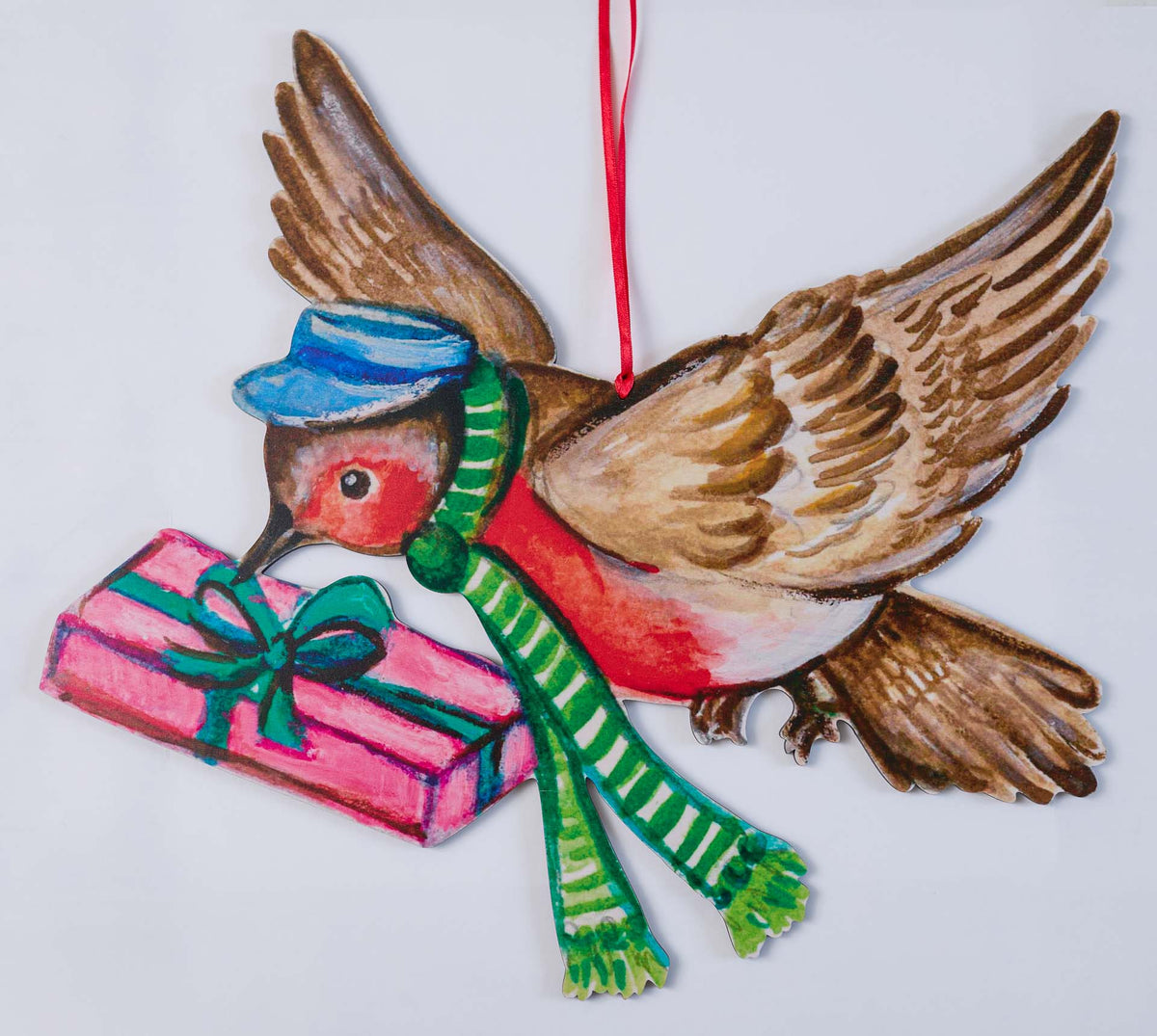 A Pair of Large Postman Robins ~ Hanging Wooden Decorations