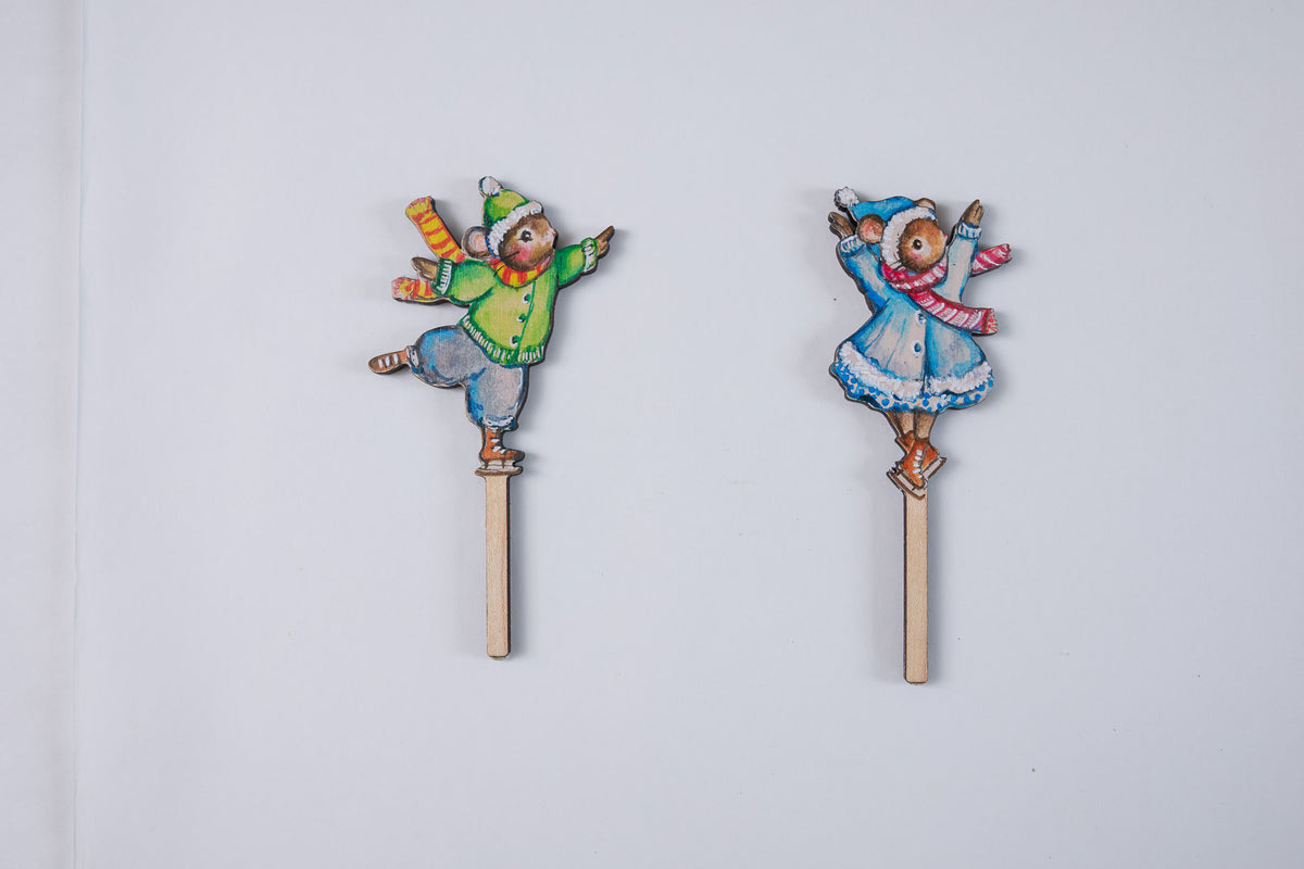 Trio Of Skating Mice ~ Wooden Cake Toppers