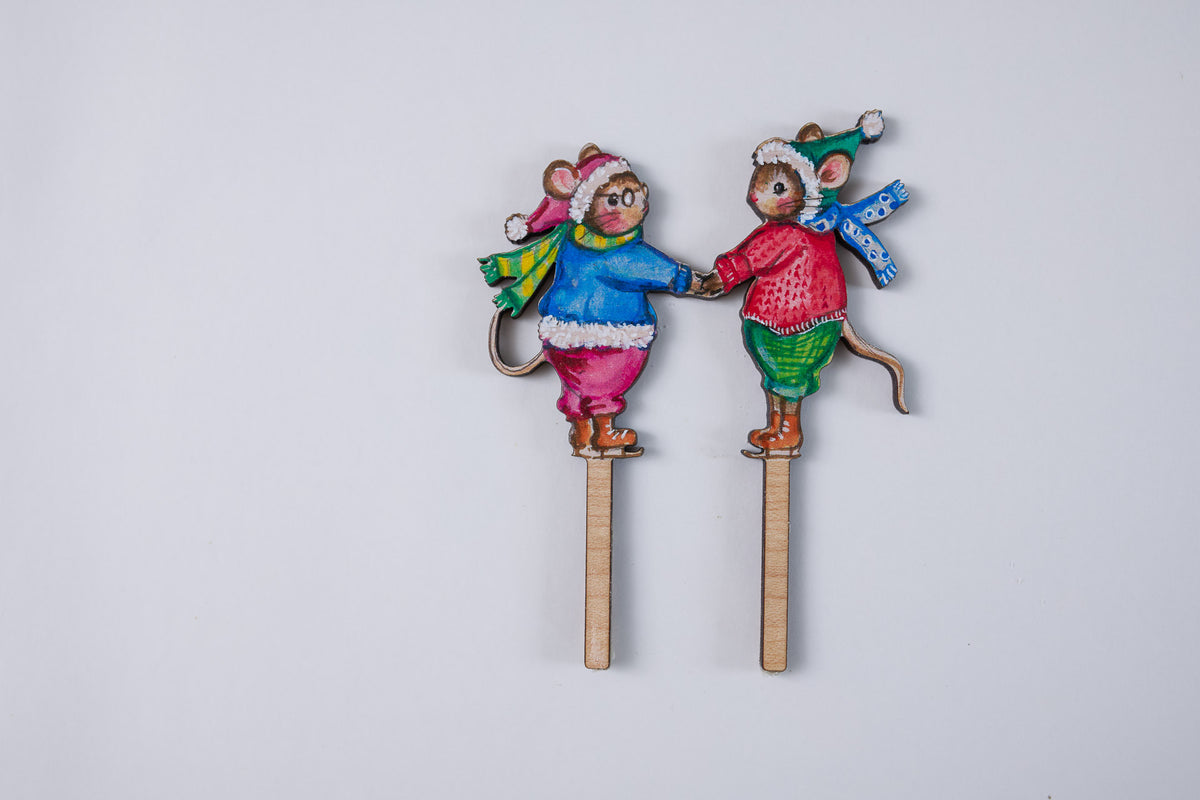 Skating Mice~ Boys ~ Wooden Cake Topper