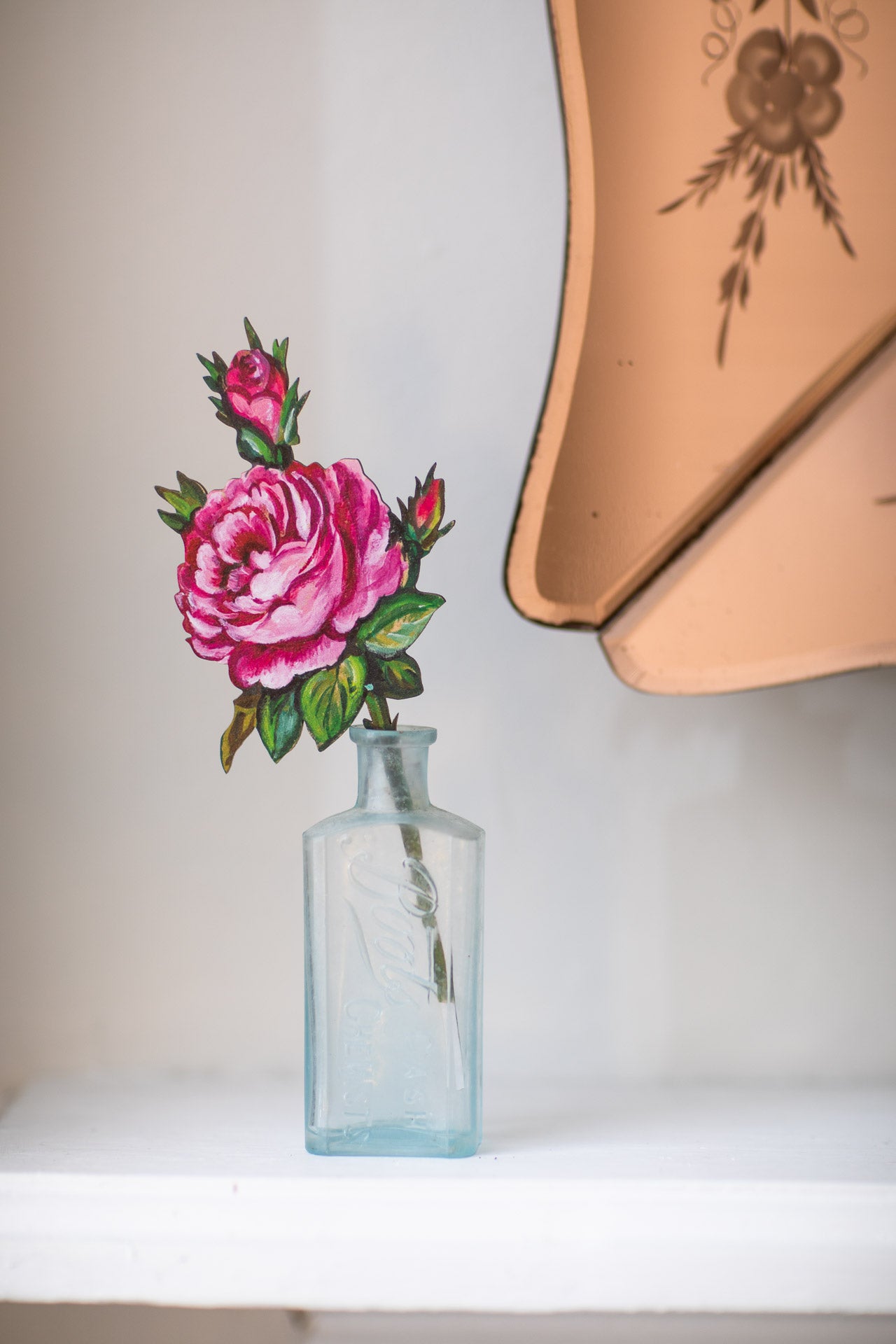 Pink Rose ~ Single Wooden Flower Stem