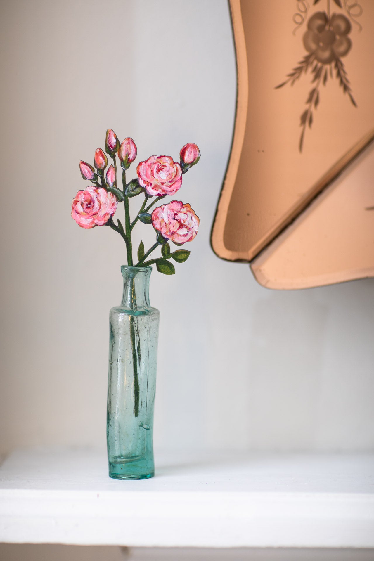 Spray Roses Coral ~ Single Wooden Flower