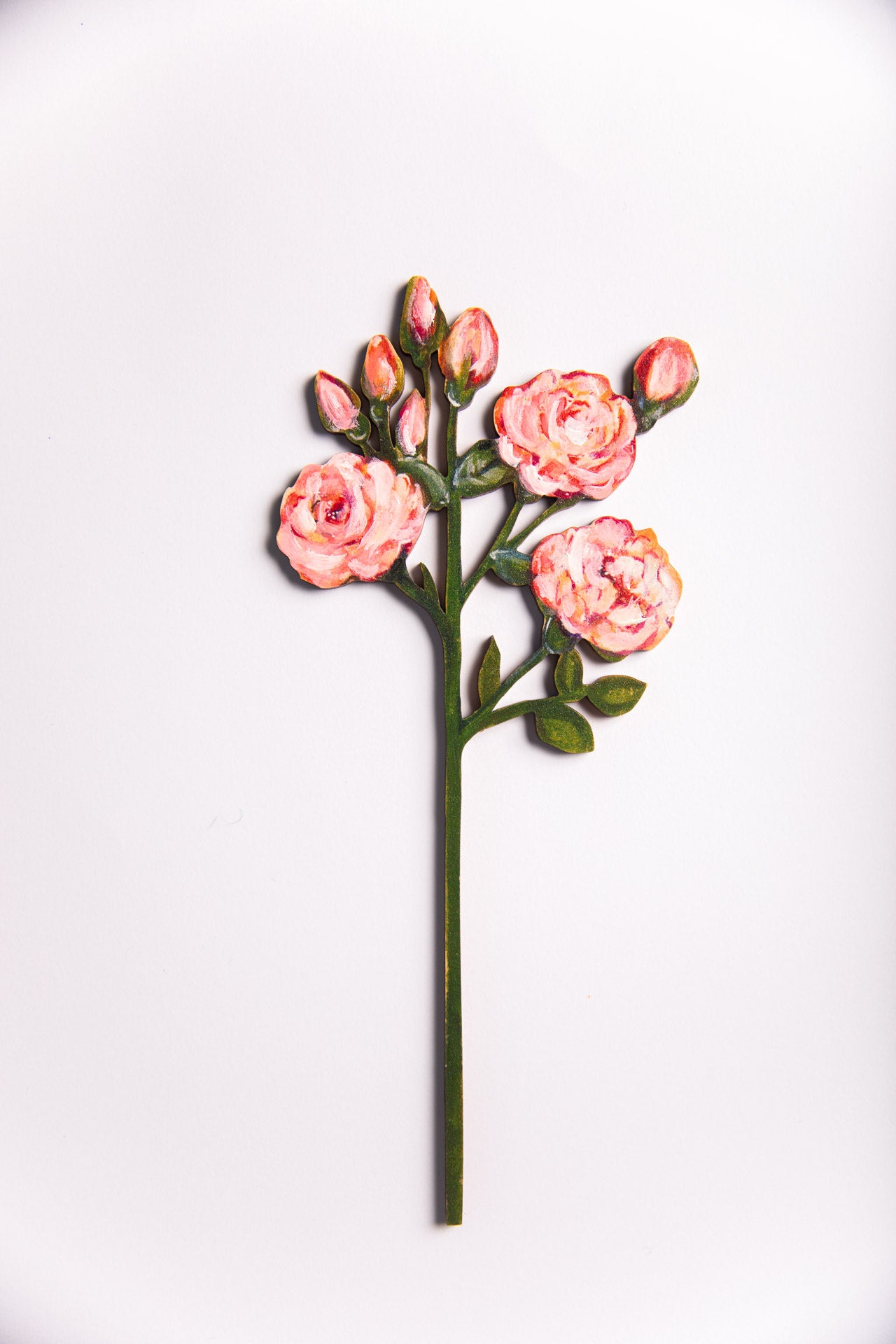 Spray Roses Coral ~ Single Wooden Flower